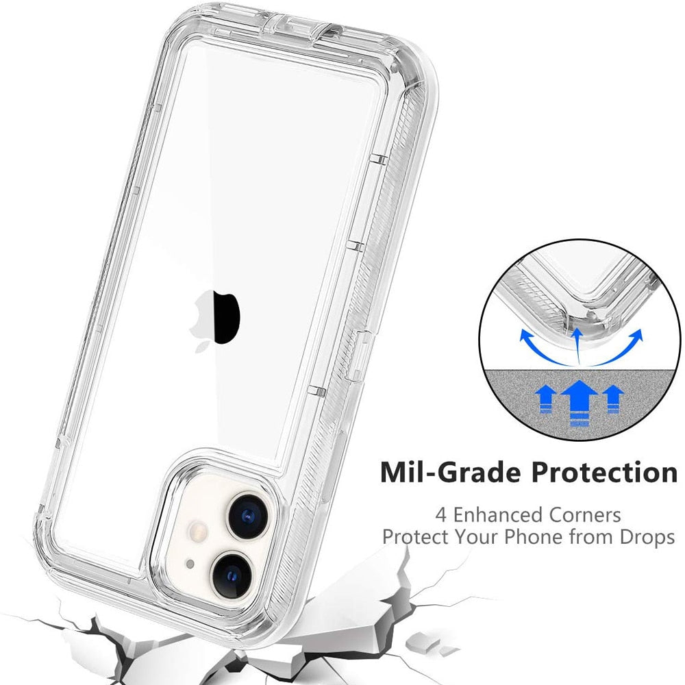 For iPhone 15 12 13 14 Pro Max Plus Clear Shockproof Case