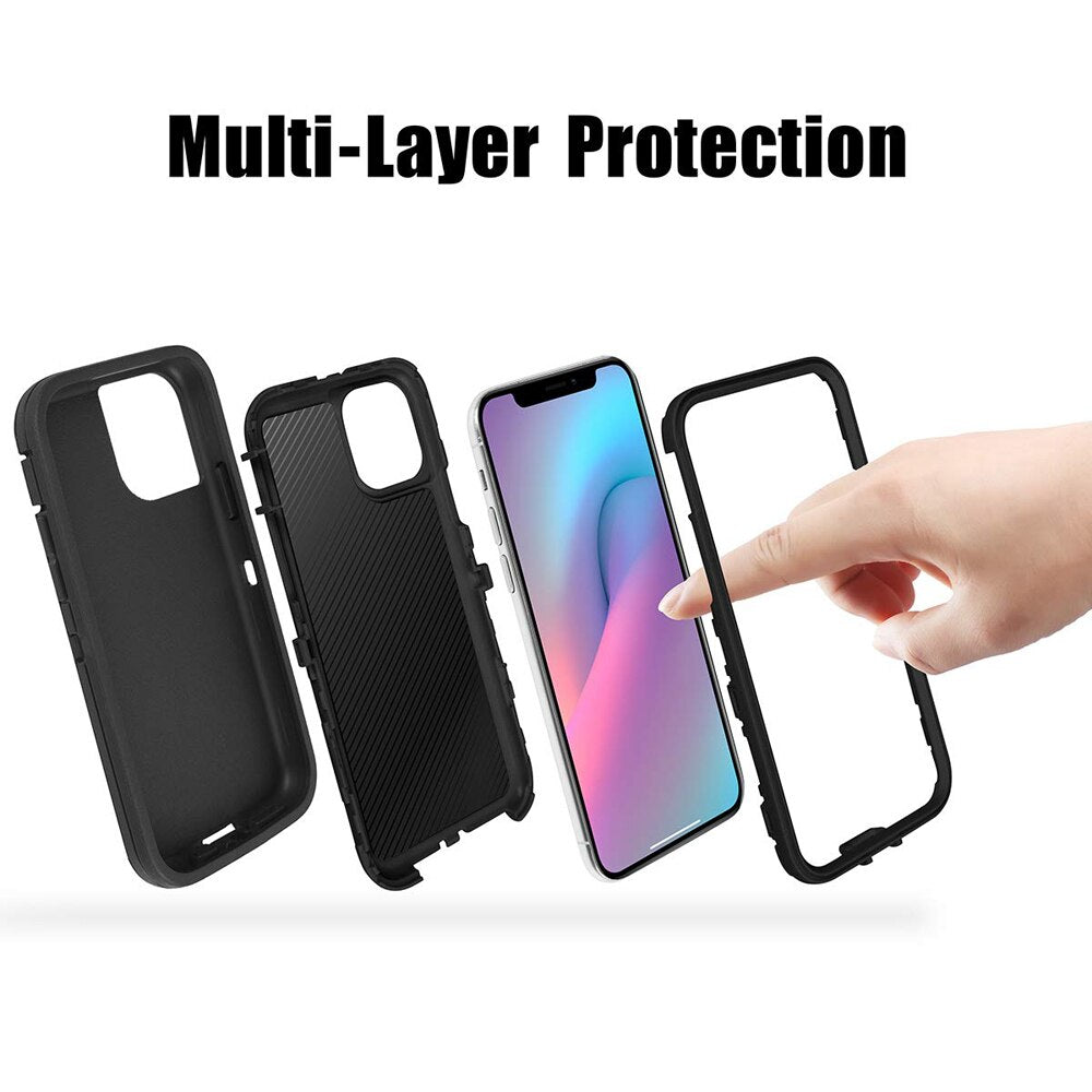 iPhone 15 14 13 12, 3 in1 Shockproof Defend Case Cover Belt Clip