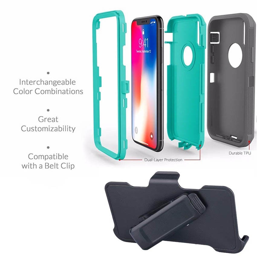 iPhone 15 14 13 12, 3 in1 Shockproof Defend Case Cover Belt Clip