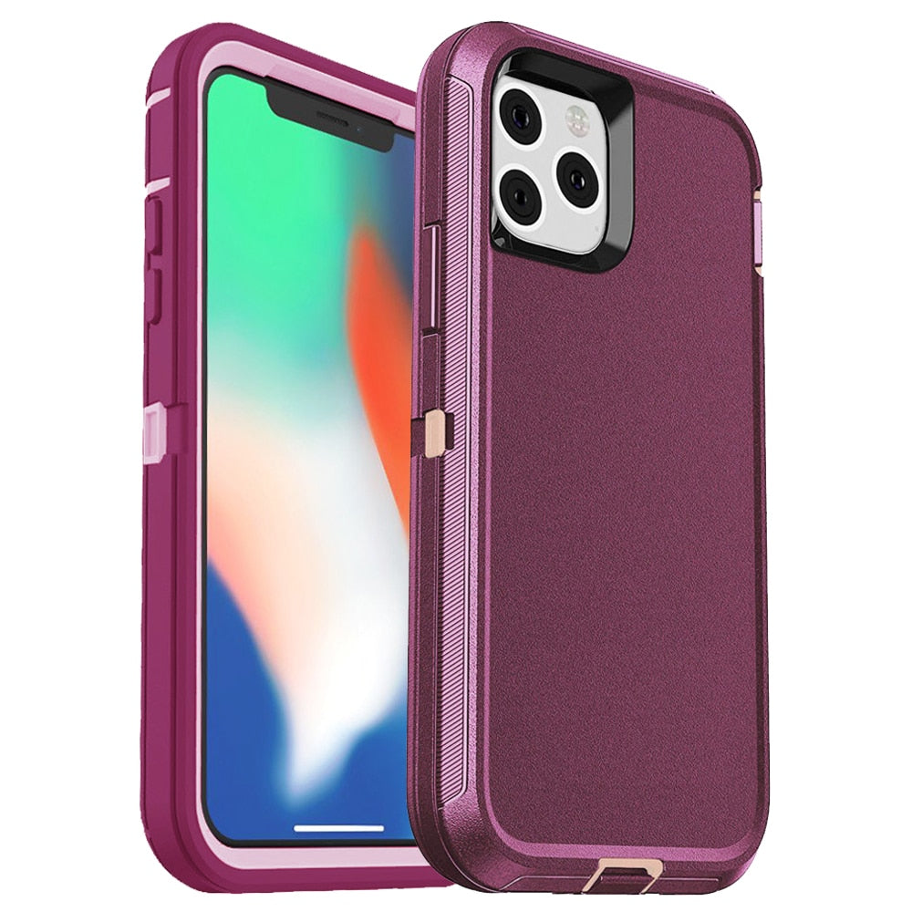 iPhone 15 14 13 12, 3 in1 Shockproof Defend Case Cover Belt Clip