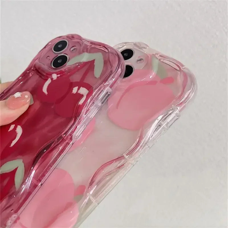 Pink Peach Cherry Soft Clear Phone Case For IPhone