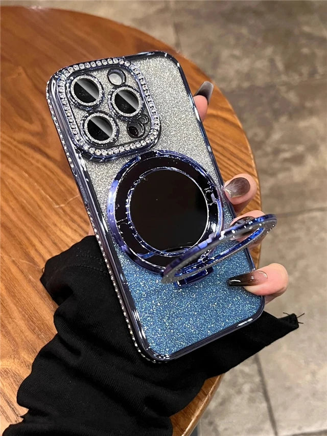 Luxury Plating Flash Mirror Holder Stand Diamond Frame Cover