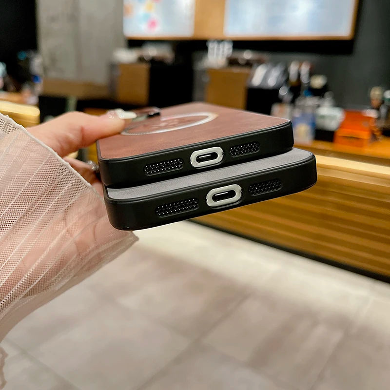Leather Case For iphone Magsafe Wireless Charging Phone Cover