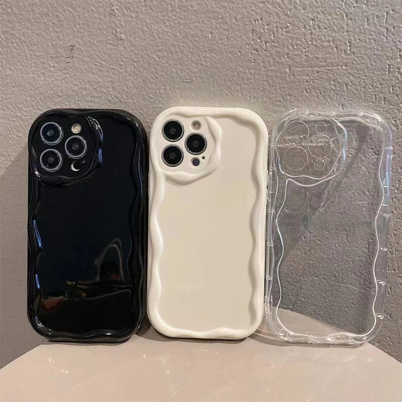 Wave Pattern Solid Color Cream Case