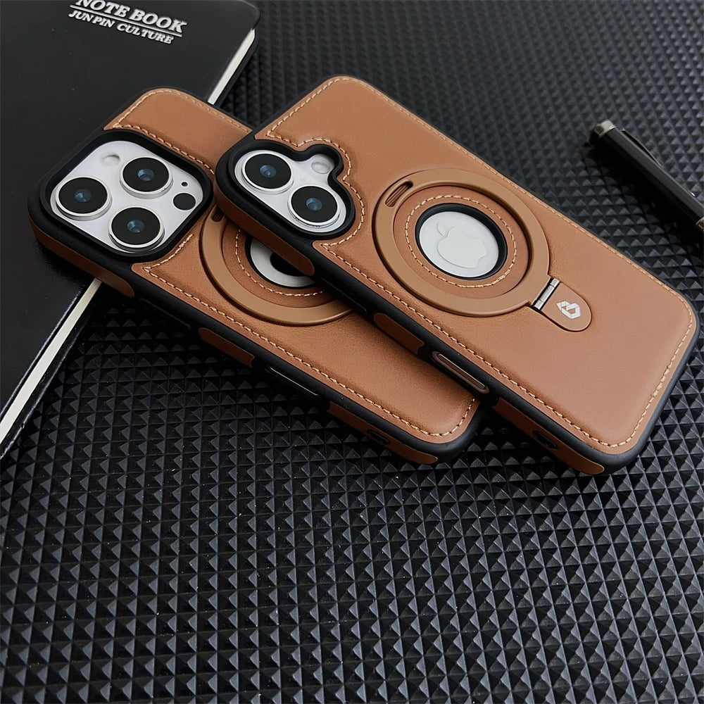 Luxury Leather Magnetic Bracket Ring Case