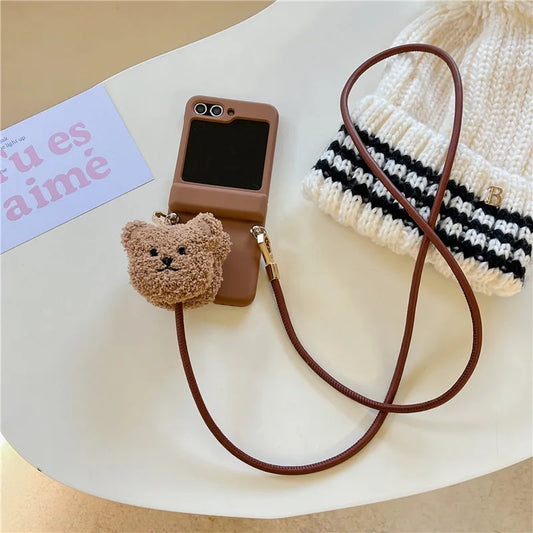 Cute Bear Crossbody Lanyard Phone Cases For Samsung Galaxy Z Flip Cover