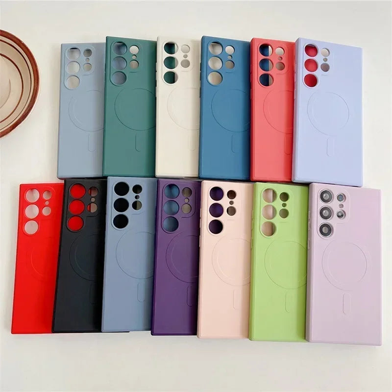 Magnetic Liquid Silicone Case  For Samsung S24 S23 Ultra S22 S21 Plus S23 FE For Magsafe