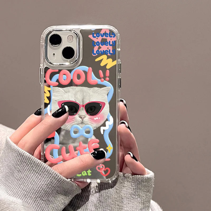 Sunglasses Dog Pattern Mirror Phone Case For iPhone