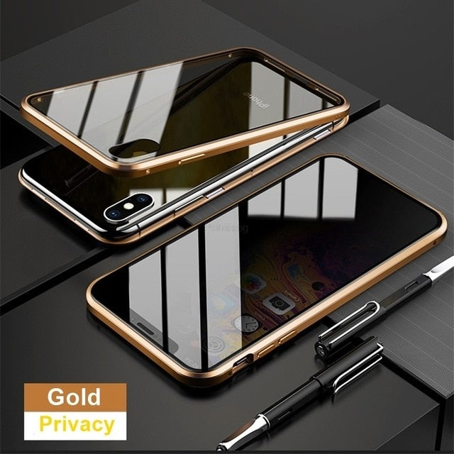 iPhone 15 14 13 12 Magnetic Glass Privacy Metal Case