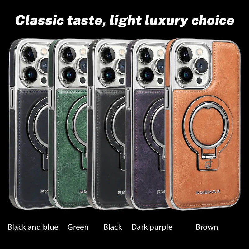 Luxury Leather Magnetic Cases With Ring Holder Stand for iPhone Cover