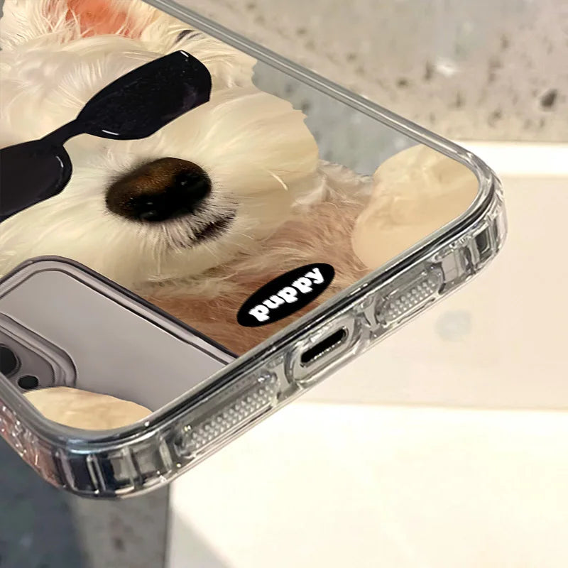 Sunglasses Dog Pattern Mirror Phone Case For iPhone