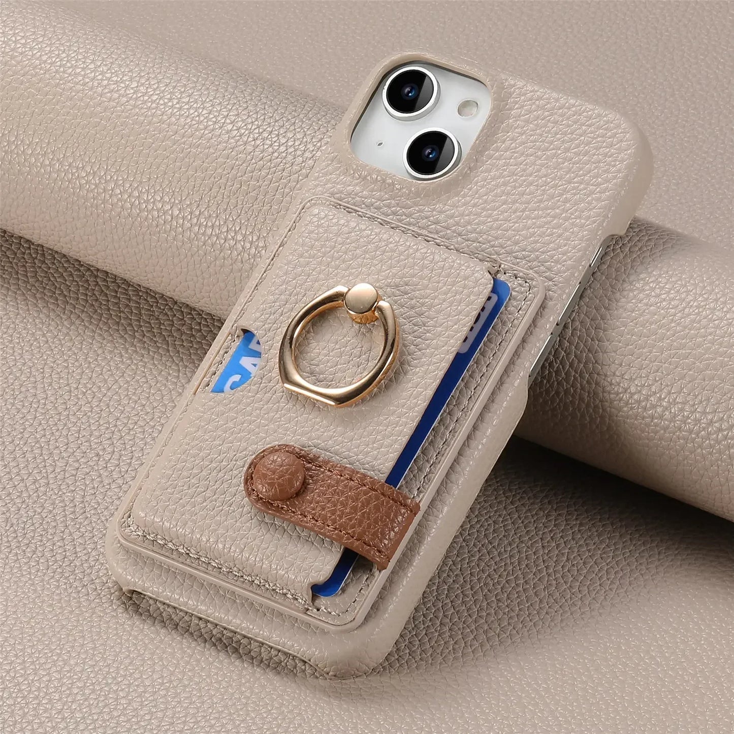 Leather Ring Phone Case for IPhone Wallet with Card Holder Cover