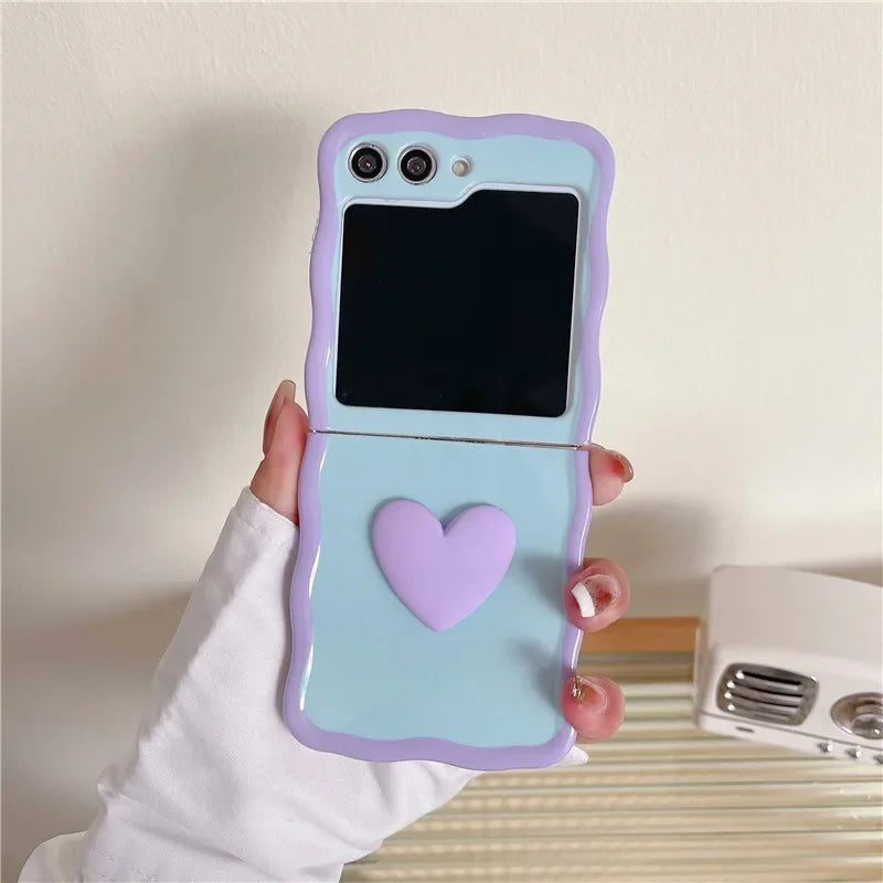 For Samsung Galaxy Z Flip 3 4 5 Phone Case Heart Hand Rope Wave Shockproof Cover