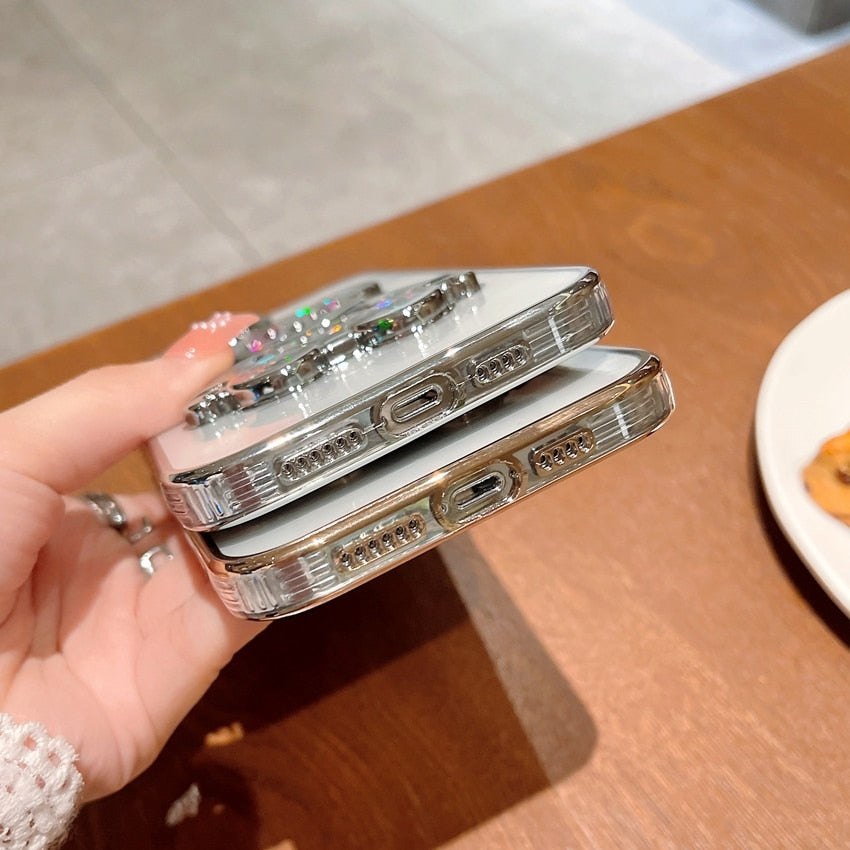 iPhone 15 14 13 12 Cartoon Bear Quicksand Case for iPhone