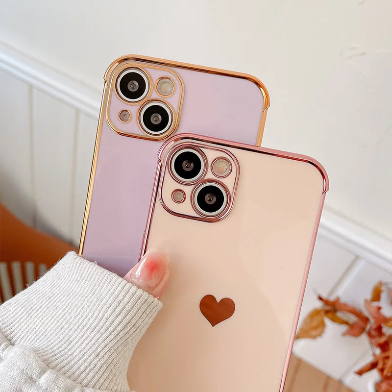 Plating Silicone Soft Case For iPhone Love Heart Cover