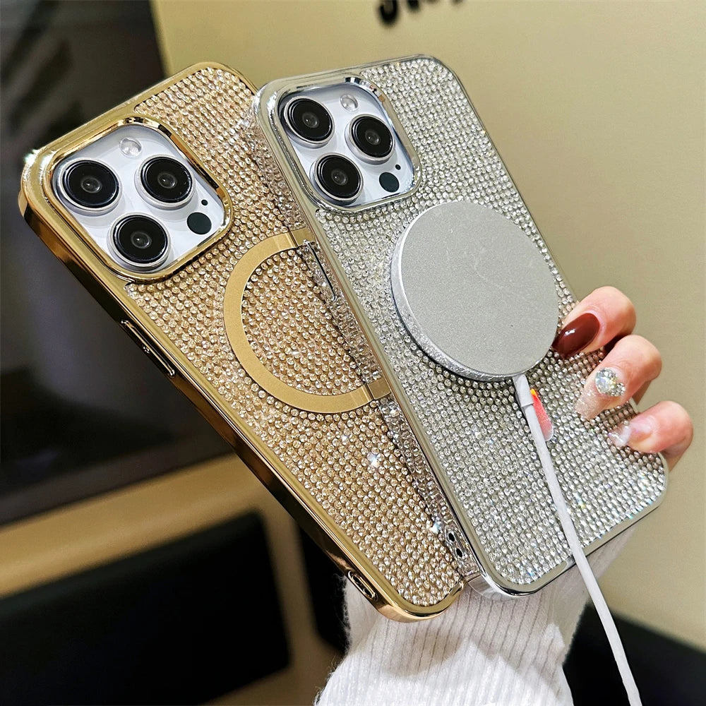 Magnetic Glitter Case for iPhone 14 12 13 15 Pro Max Plus Cover