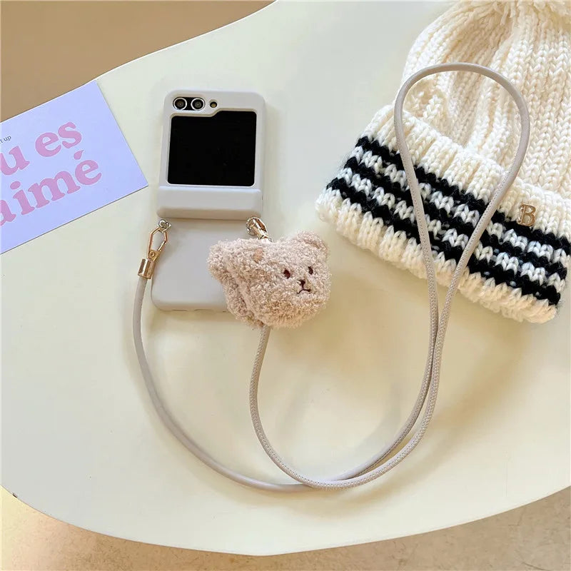 Cute Bear Crossbody Lanyard Phone Cases For Samsung Galaxy Z Flip Cover