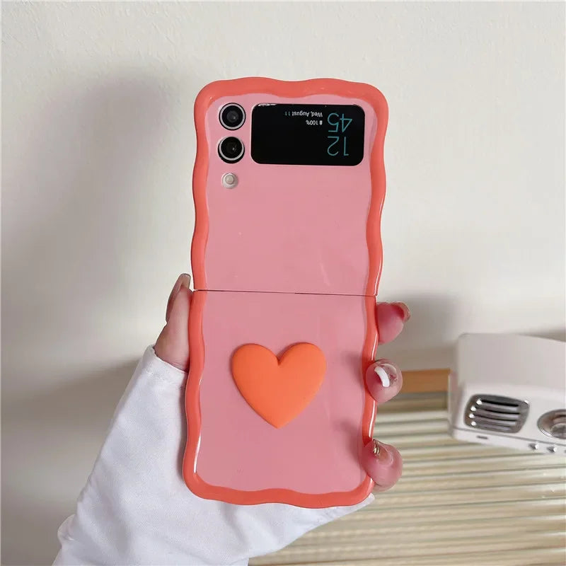 For Samsung Galaxy Z Flip 3 4 5 Phone Case Heart Hand Rope Wave Shockproof Cover
