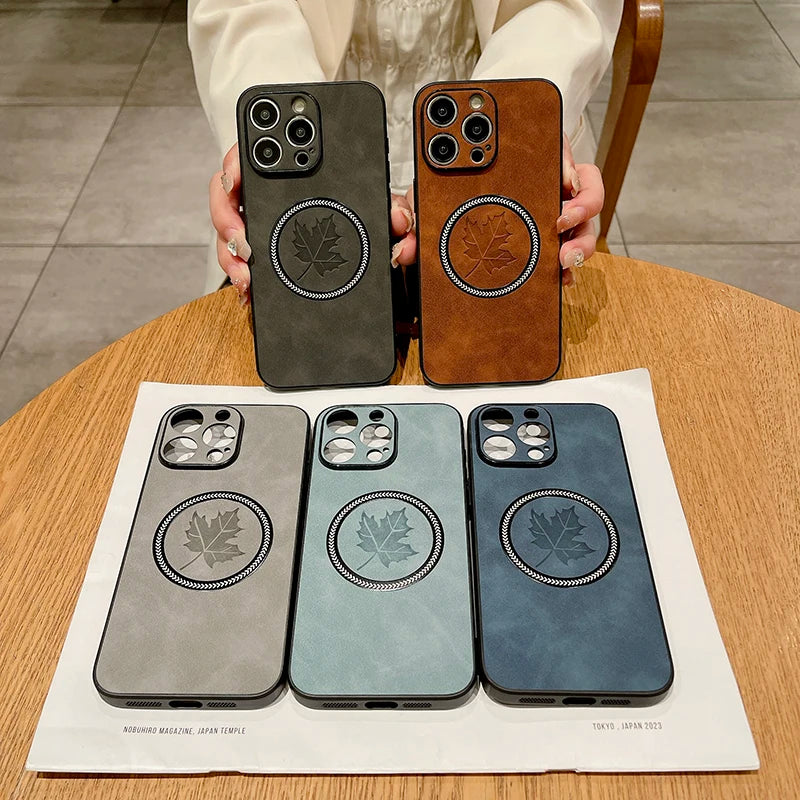 Leather Case For iphone Magsafe Wireless Charging Phone Cover