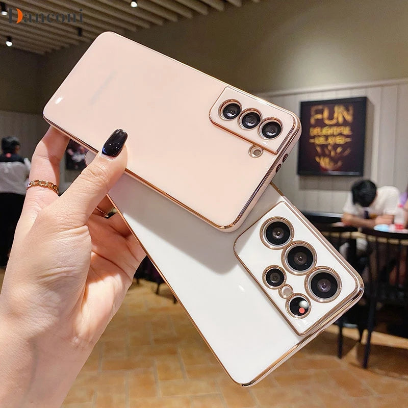 Square Plating Silicone Phone Case on For Samsung Galaxy S21 S20 S22 S23 Cover