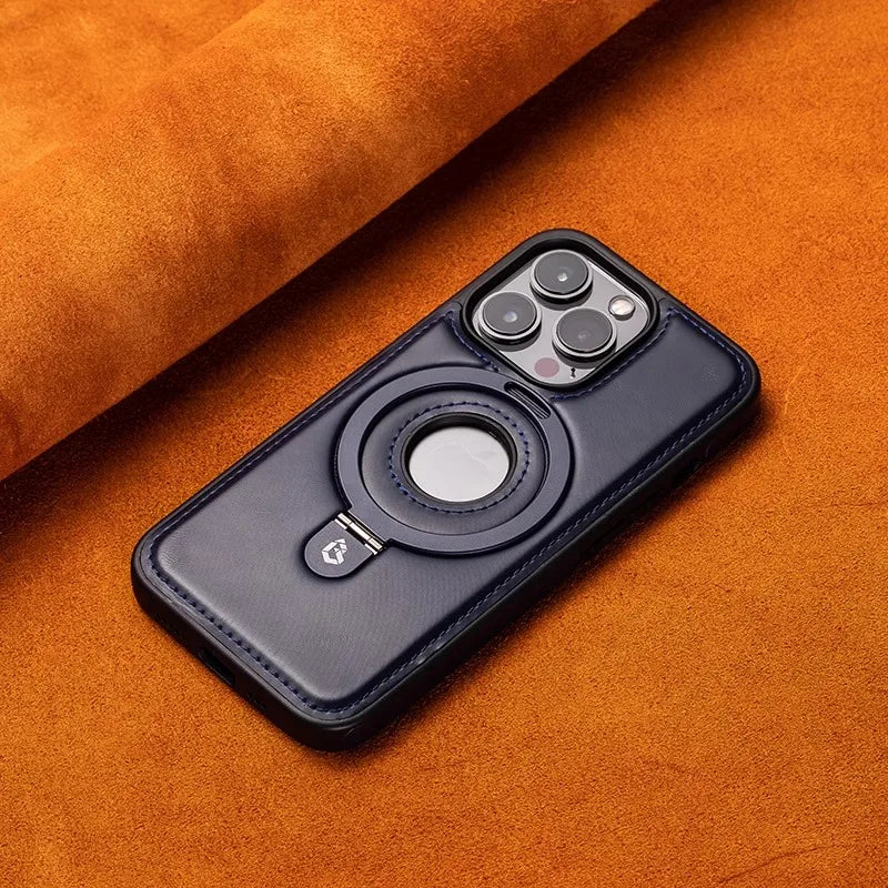 Luxury Leather Magnetic Bracket Ring Case