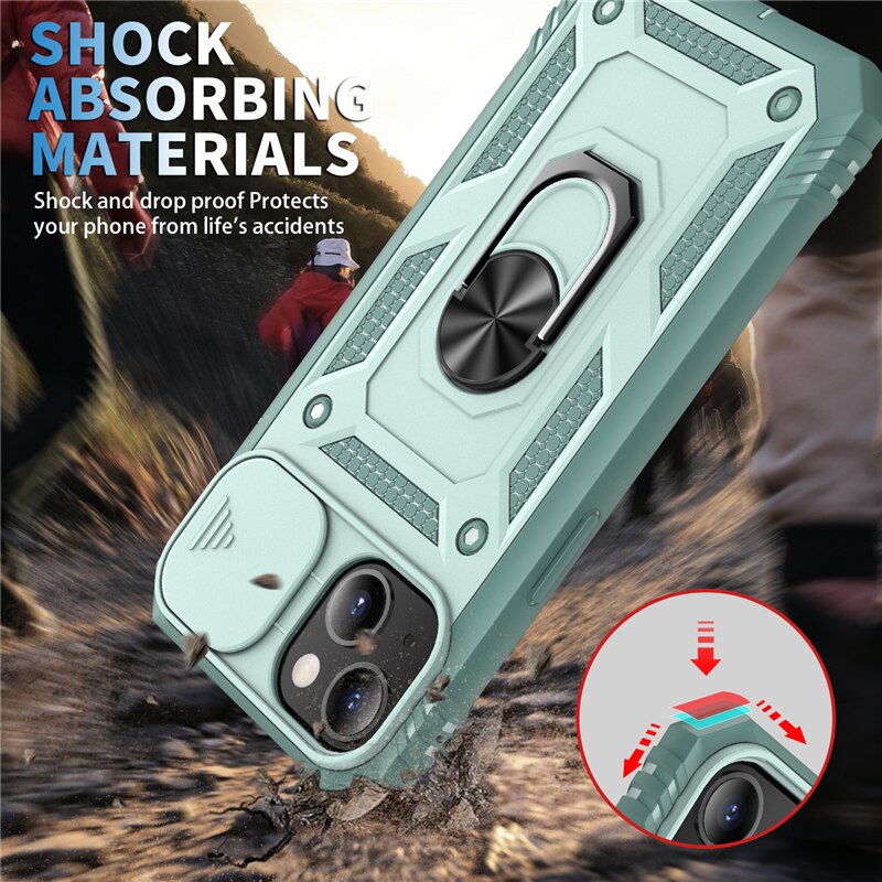 iPhone 15 14 13 12 Slide Camera Lens Protection Magnetic Ring Holder Case