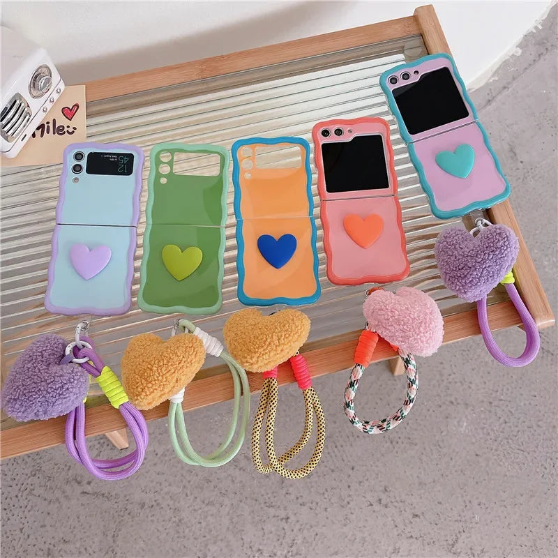 For Samsung Galaxy Z Flip 3 4 5 Phone Case Heart Hand Rope Wave Shockproof Cover