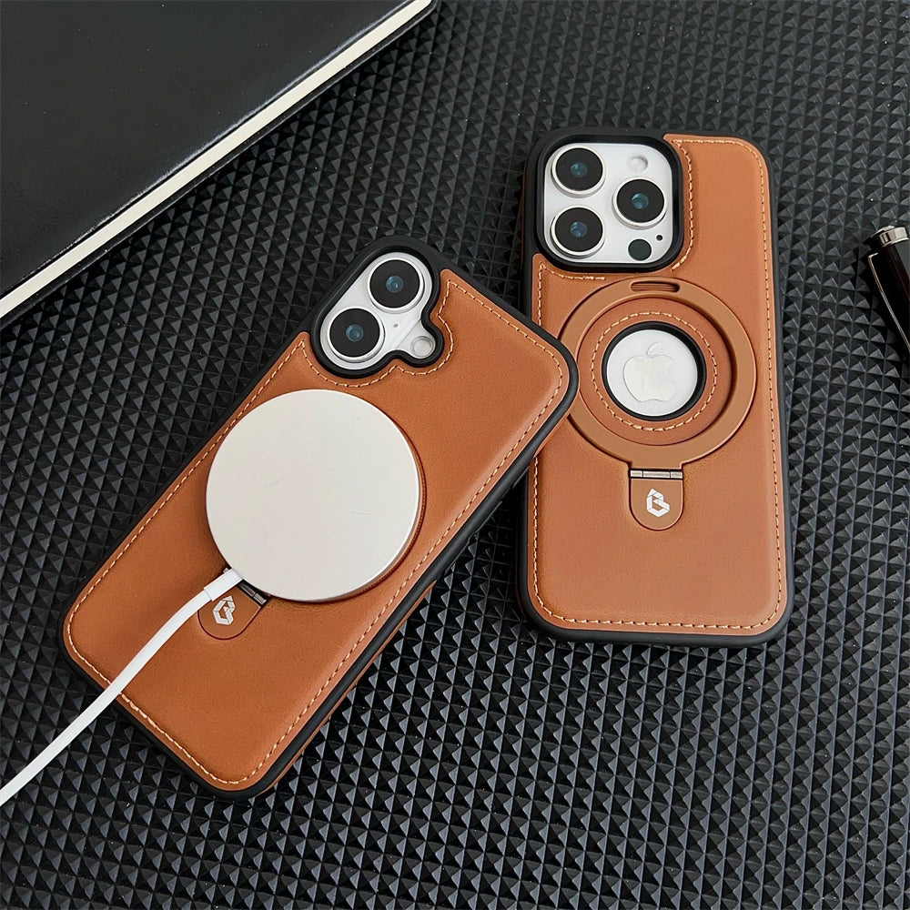 Luxury Leather Magnetic Bracket Ring Case