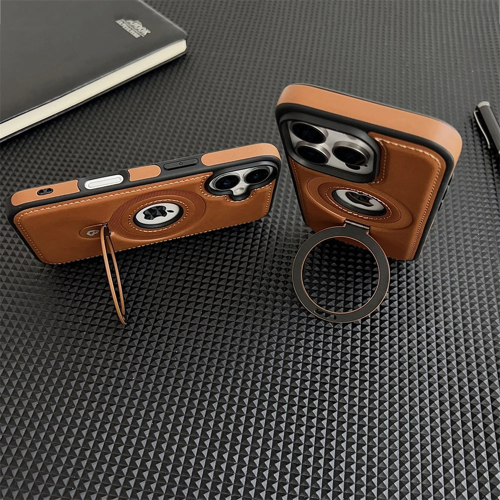 Luxury Leather Magnetic Bracket Ring Case