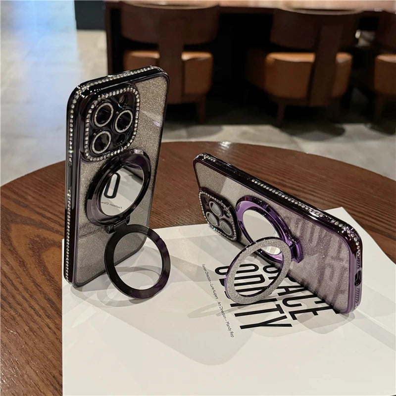 Luxury Plating Flash Mirror Holder Stand Diamond Frame Cover