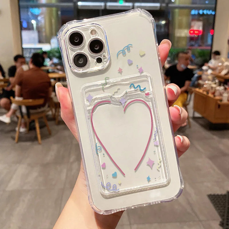 Card Holder Clear Phone Case For iPhone Cover