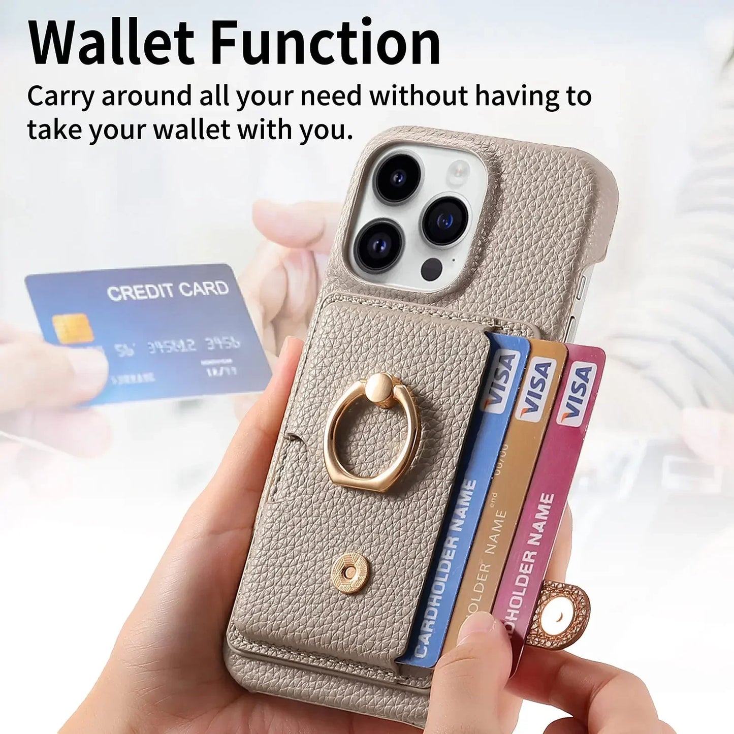 Leather Ring Phone Case for IPhone Wallet with Card Holder Cover