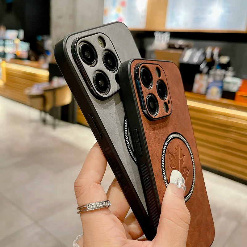 Leather Case For iphone Magsafe Wireless Charging Phone Cover
