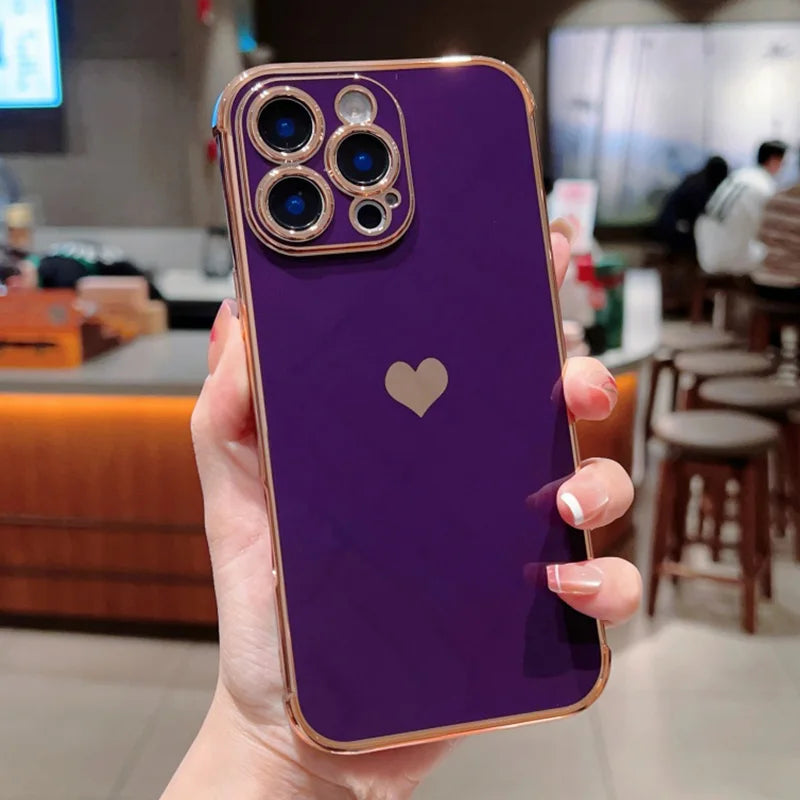 Plating Silicone Soft Case For iPhone Love Heart Cover