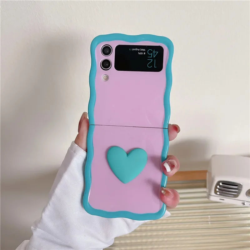 For Samsung Galaxy Z Flip 3 4 5 Phone Case Heart Hand Rope Wave Shockproof Cover