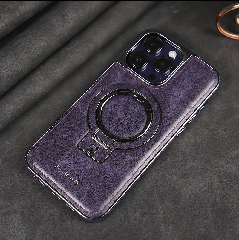Luxury Leather Magnetic Cases With Ring Holder Stand for iPhone Cover