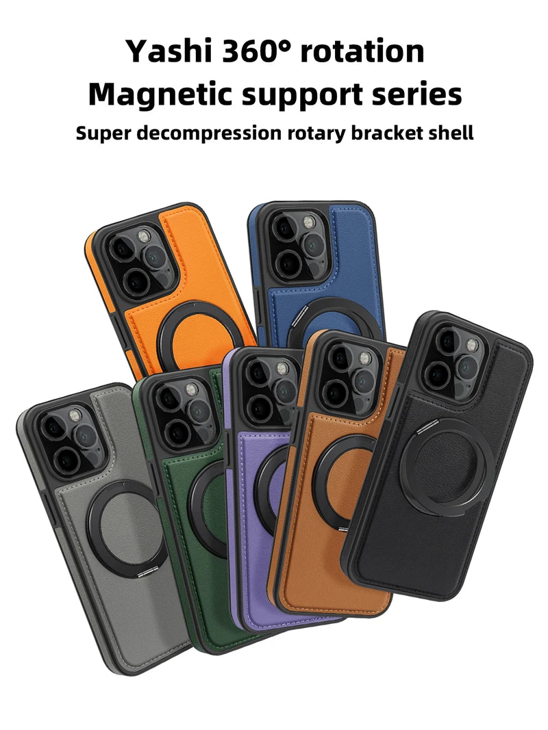 Metal Ring Stand Magsafe Magnetic Leather Case