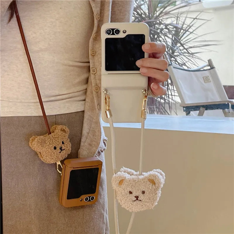 Cute Bear Crossbody Lanyard Phone Cases For Samsung Galaxy Z Flip Cover