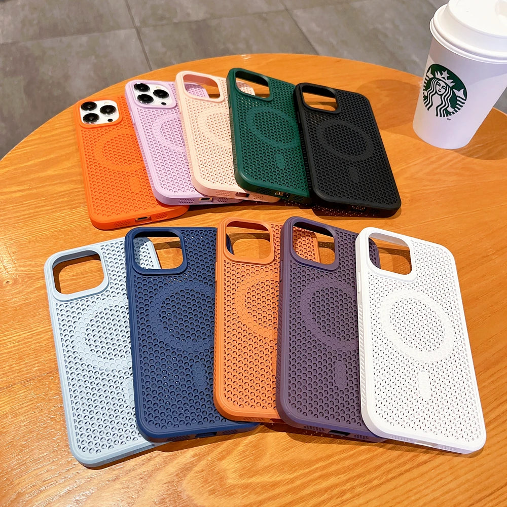 Case for iPhone 15 14 13 12 Pro Max Plus Breathable Wireless Charger Solid Color Cover