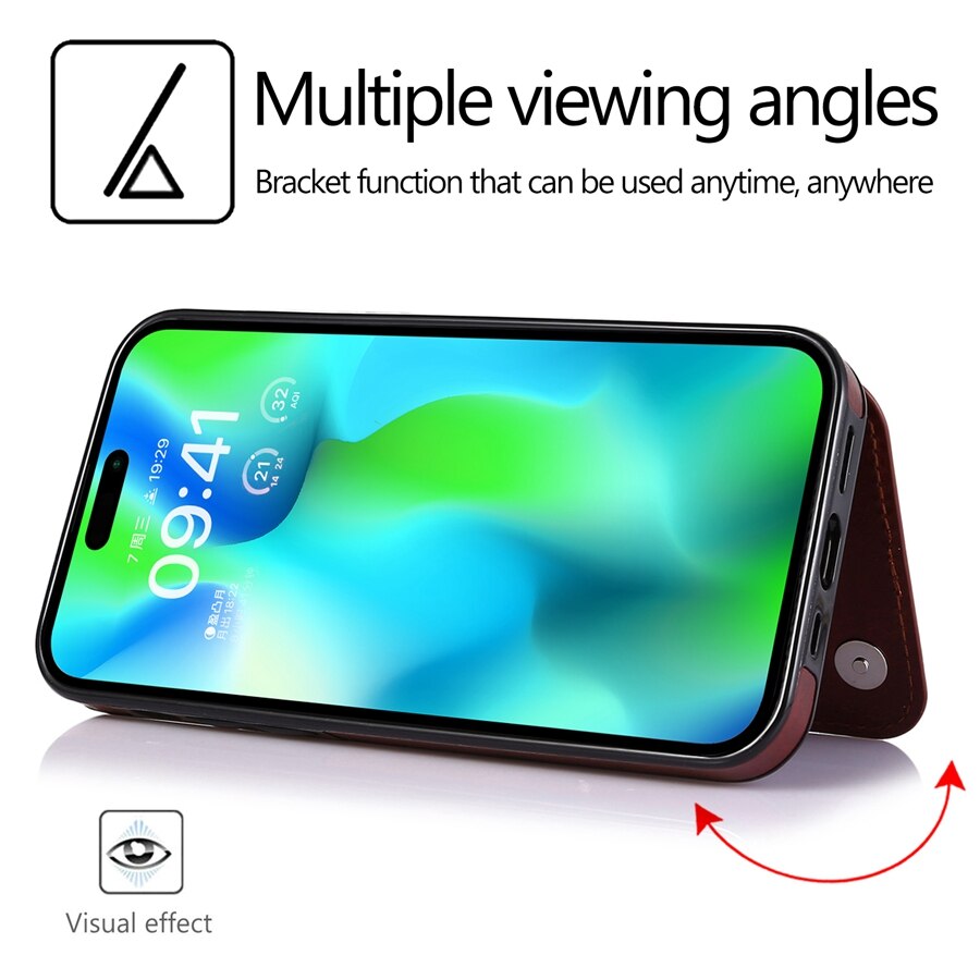 Wallet Double Button With Card Slot Stand Leather Case For iPhone 15 14 Pro Max 13 12 Plus