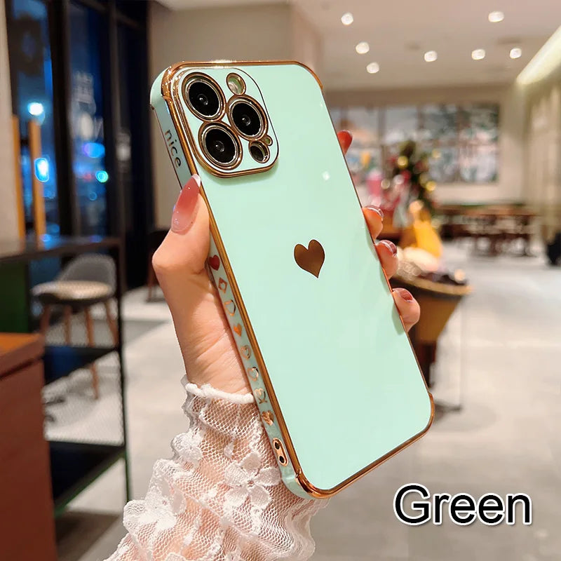 Plating Silicone Soft Case For iPhone Love Heart Cover