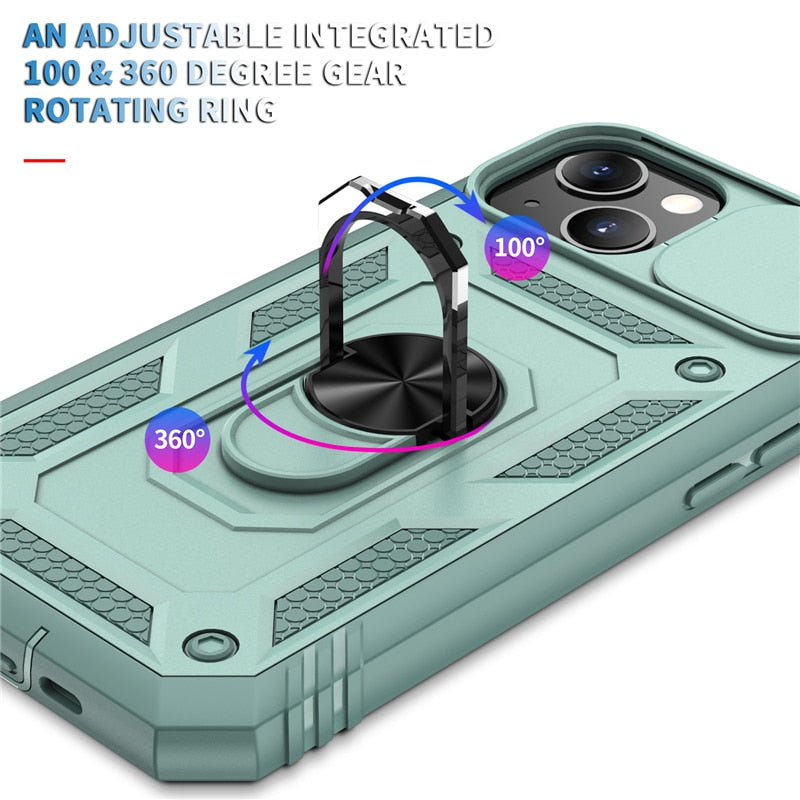 iPhone 15 14 13 12 Slide Camera Lens Protection Magnetic Ring Holder Case