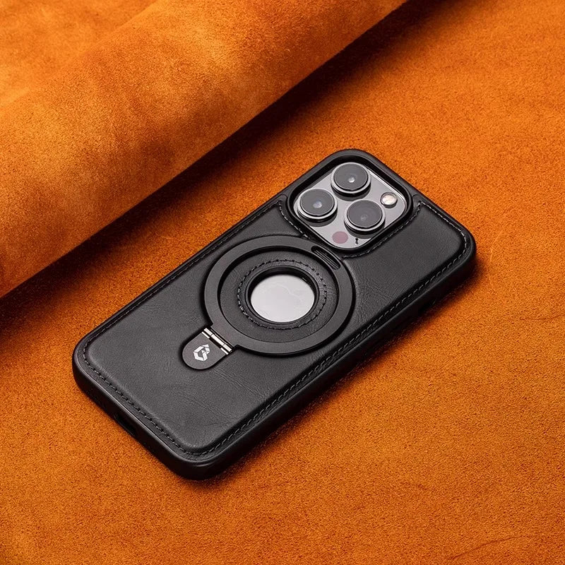 Luxury Leather Magnetic Bracket Ring Case