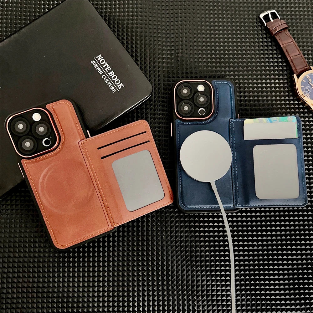 Leather Wallet Card Holder Phone Case For iPhone 15 12 13 14 Pro Max Plus Cover