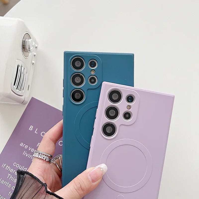 Magnetic Liquid Silicone Case  For Samsung S24 S23 Ultra S22 S21 Plus S23 FE For Magsafe