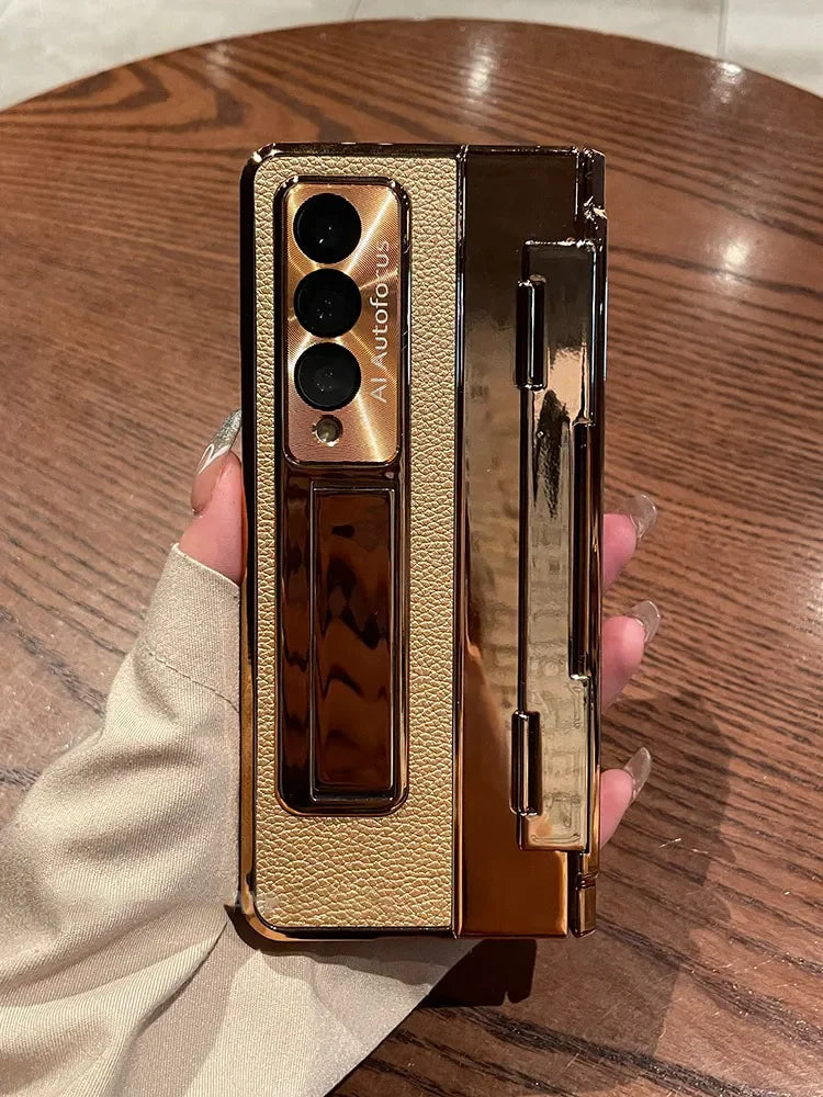 For Samsung Galaxy Z Fold Leather Plating Stand Cover