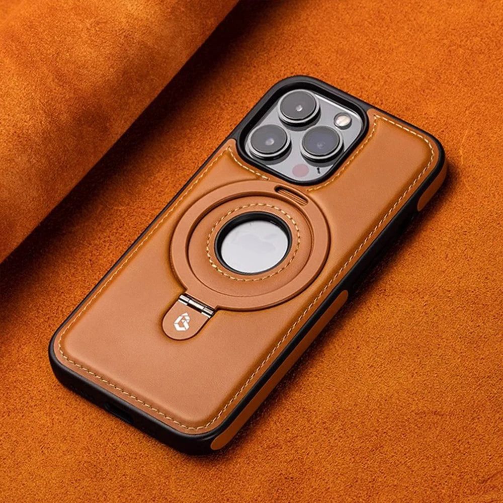 Luxury Leather Magnetic Bracket Ring Case