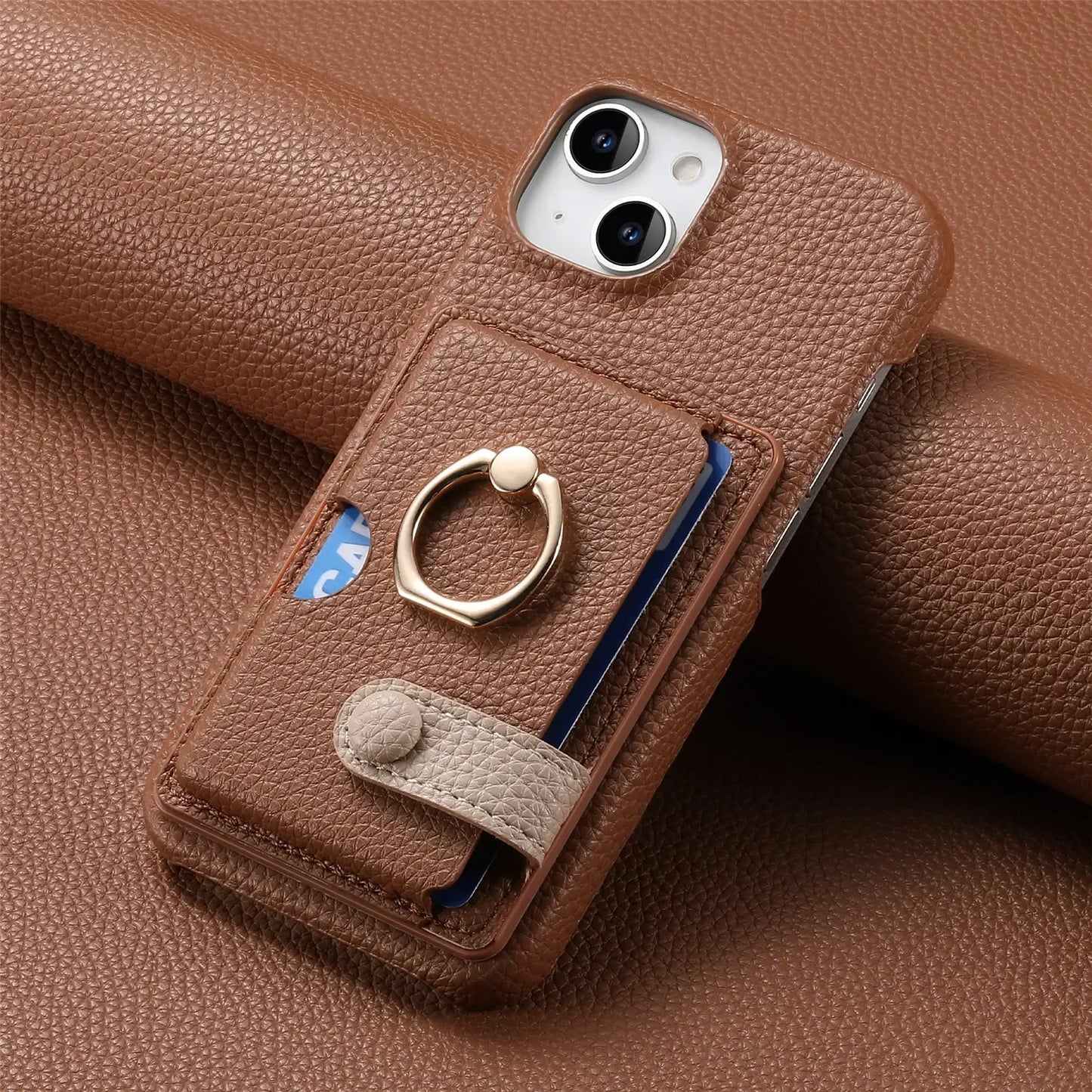 Leather Ring Phone Case for IPhone Wallet with Card Holder Cover
