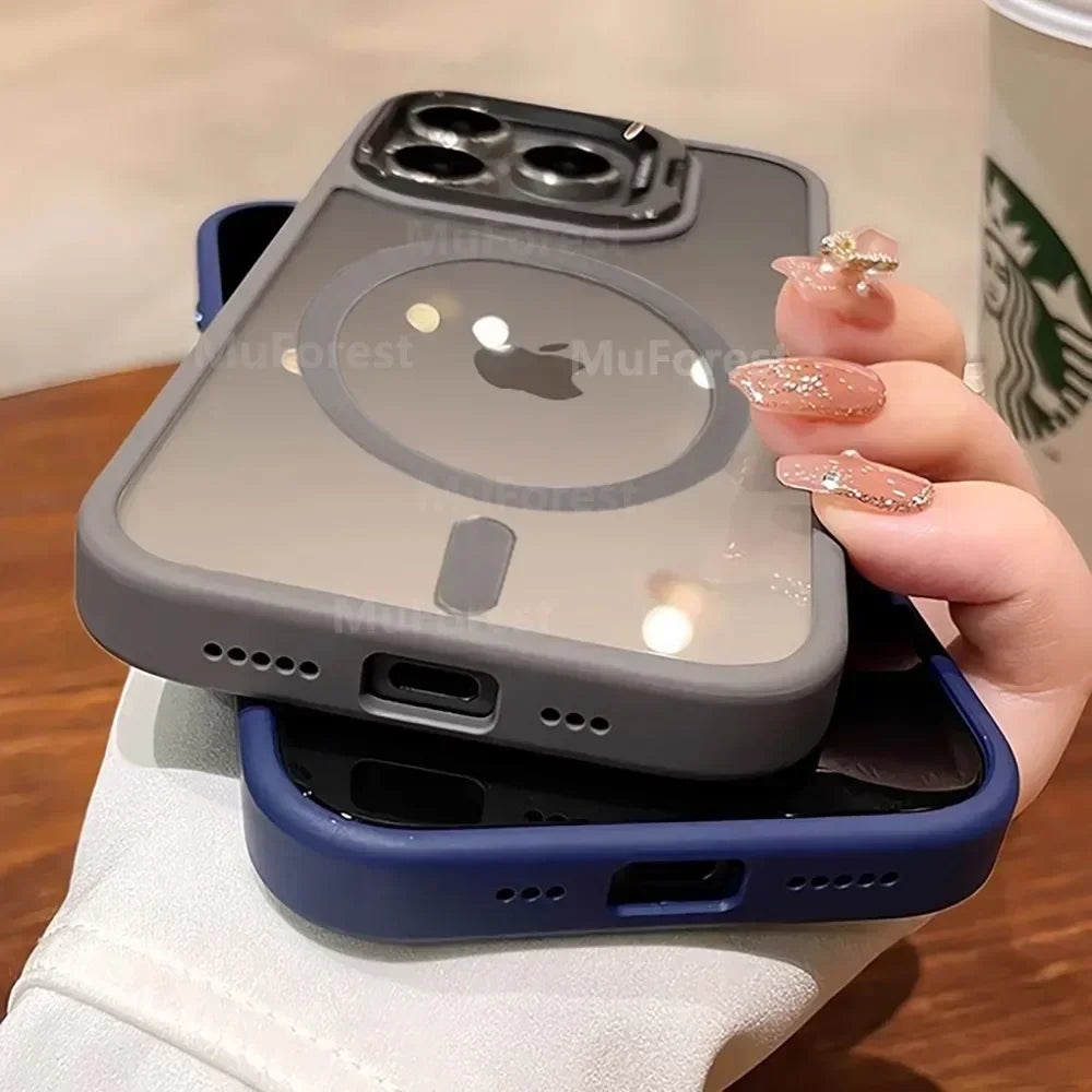 For iPhone Magsafe Magnetic Lens Holder Stand Phone Case