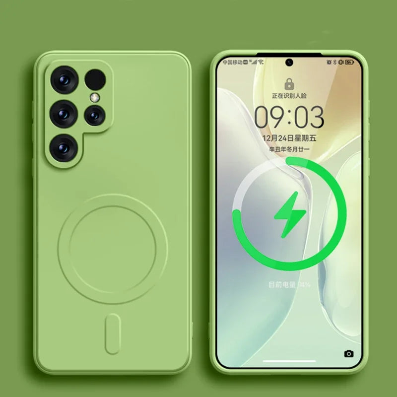 Magnetic Liquid Silicone Case  For Samsung S24 S23 Ultra S22 S21 Plus S23 FE For Magsafe